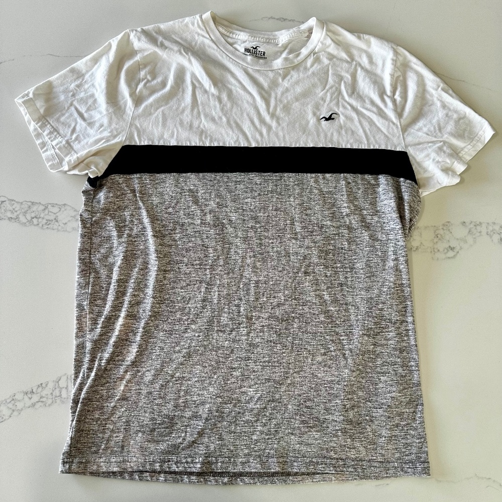 Hollister Men’s T-Shirt XL Colorblock Gray White Black Must-Have Collection Logo